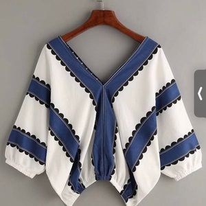 SHEIN Blue and white top with elastic banded bottom